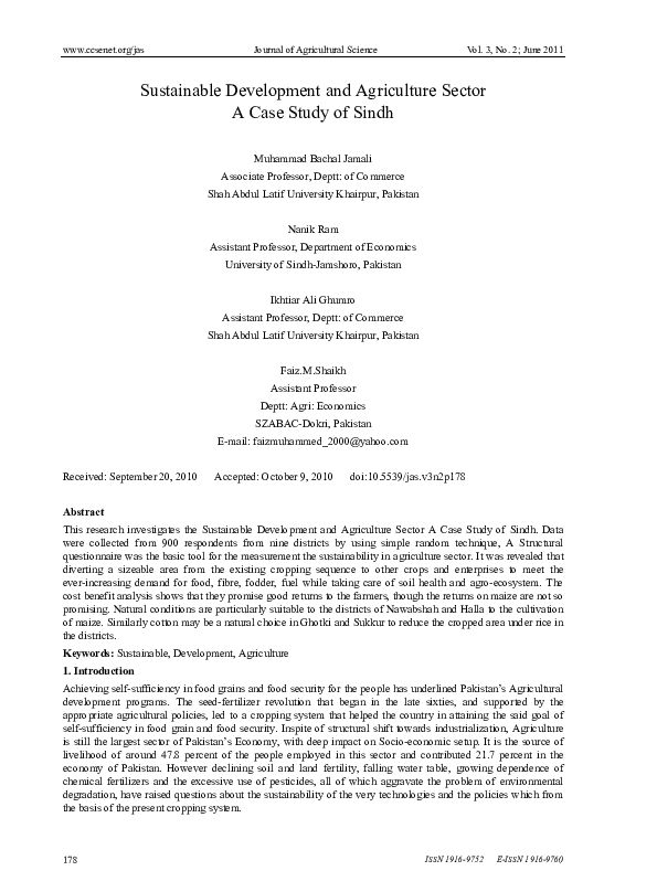 (PDF) Sustainable Development and Agriculture Sector a Case Study of Sindh