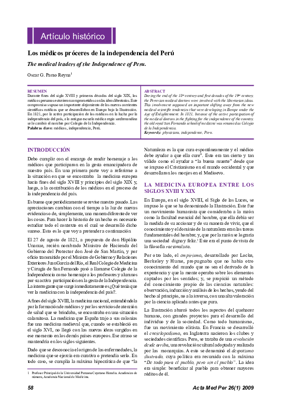  PDF Los M dicos Pr ceres De La Independencia Del Per OSCAR G PAMO 