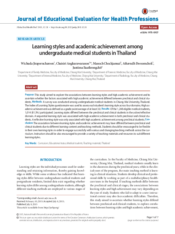 (PDF) Learning styles and academic achievement among undergraduate ...