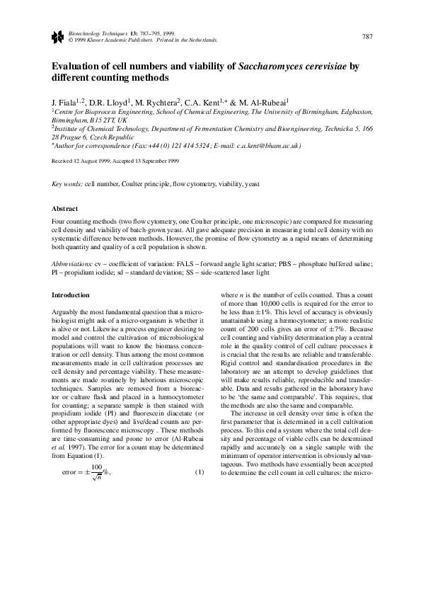 (PDF) Evaluation of cell numbers and viability of Saccharomyces ...