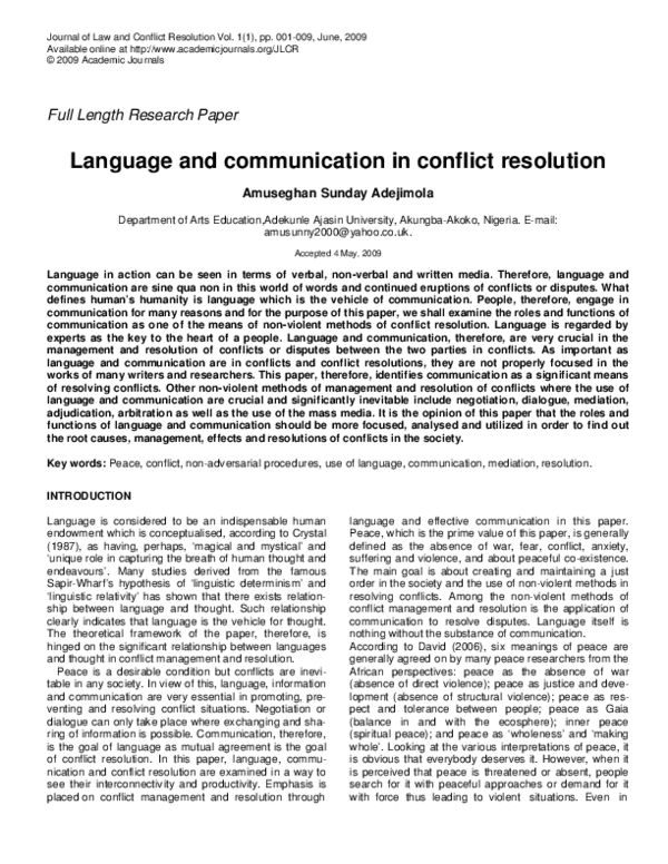 (PDF) Language and communication in conflict resolution
