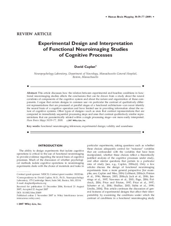 (PDF) Experimental design and interpretation of functional neuroimaging ...