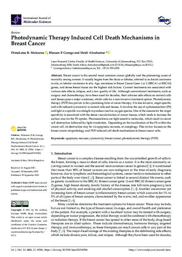 (PDF) Photodynamic Therapy Induced Cell Death Mechanisms in Breast Cancer