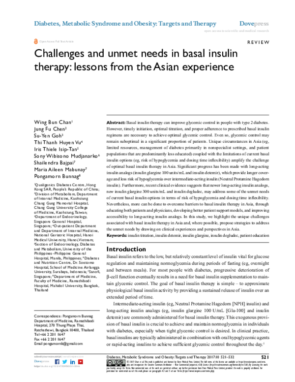 (PDF) Challenges and unmet needs in basal insulin therapy: lessons from ...