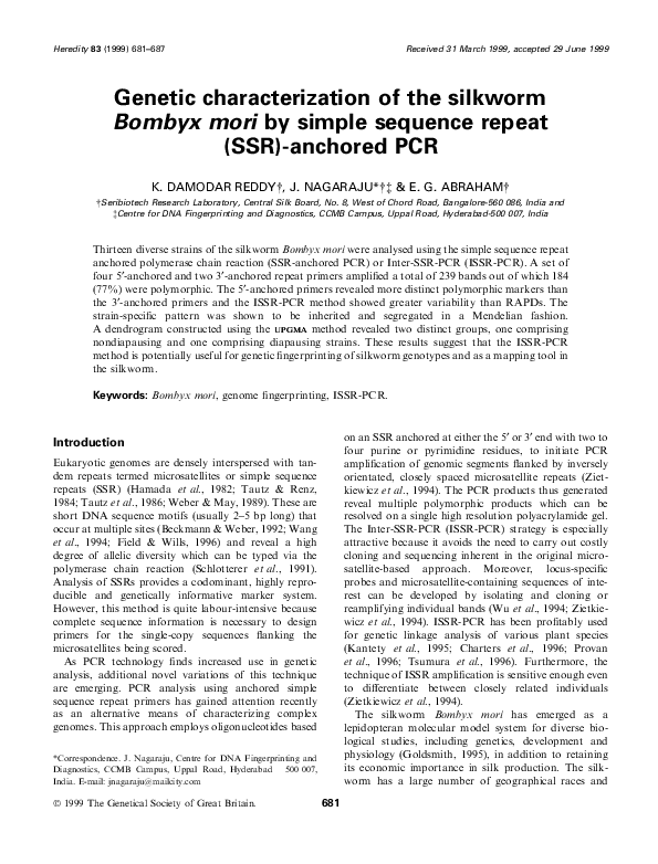 (PDF) Genetic characterization of the silkworm Bombyx mori by simple ...
