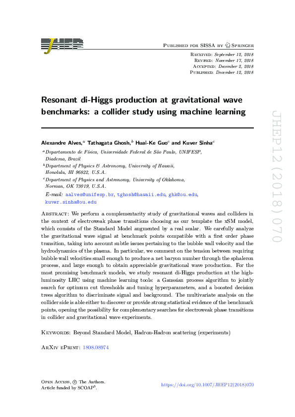 (PDF) Resonant di-Higgs production at gravitational wave benchmarks: a ...