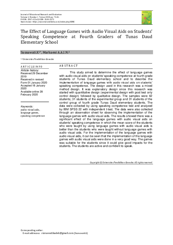 (PDF) The Effect of Language Games with Audio Visual AIDS on Students ...