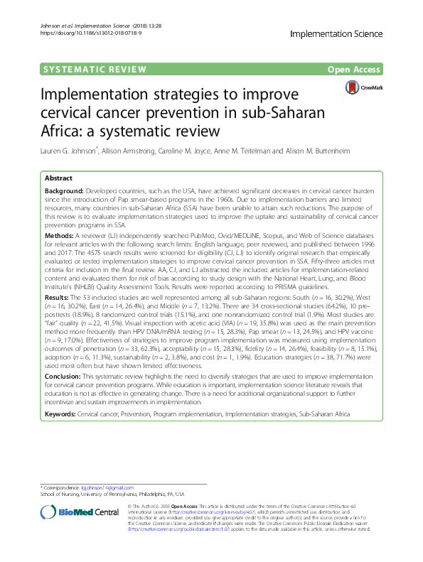 (PDF) Implementation strategies to improve cervical cancer prevention ...