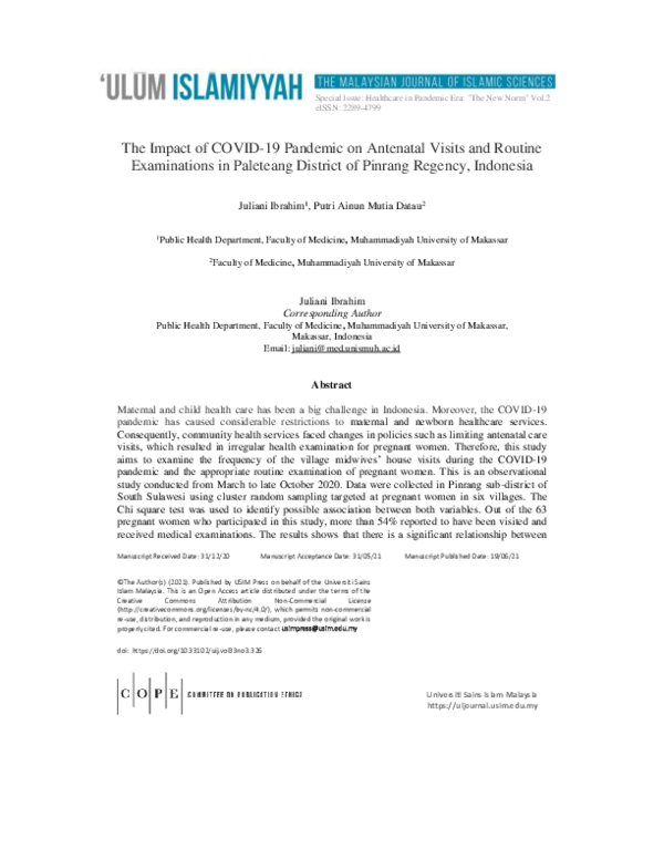 (PDF) The Impact of COVID-19 Pandemic on Antenatal Visits and Routine ...
