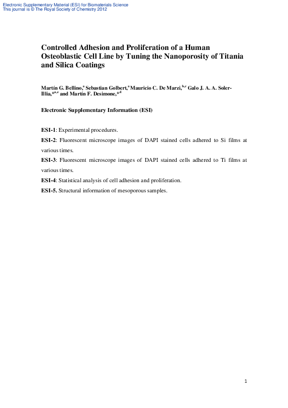 (PDF) Controlled adhesion and proliferation of a human osteoblastic ...