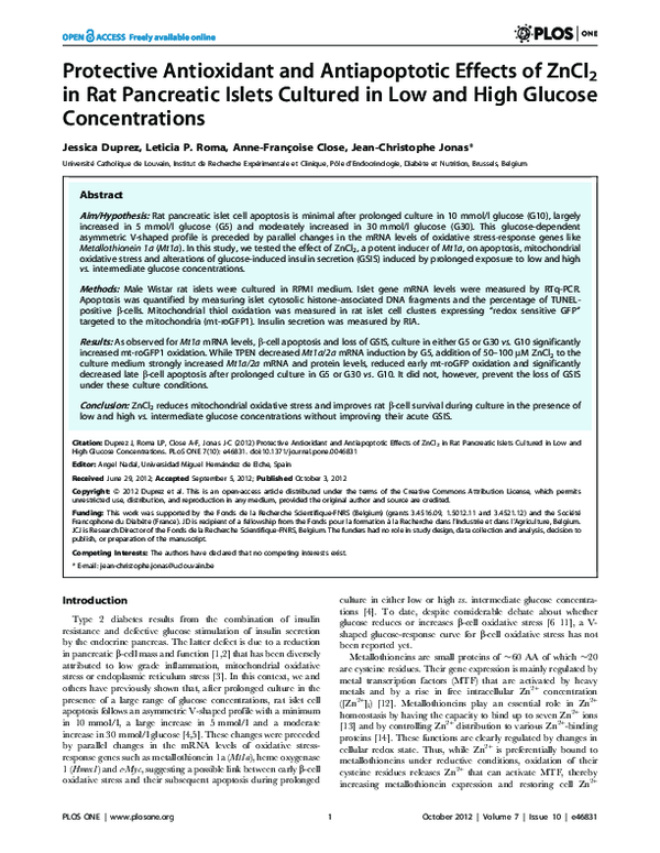 (PDF) Protective Antioxidant and Antiapoptotic Effects of ZnCl2 in Rat ...