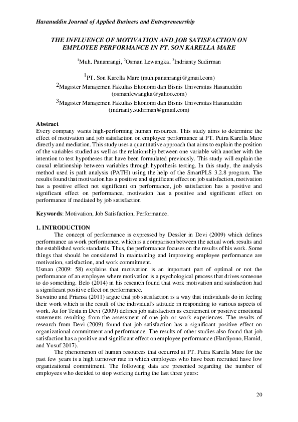 (PDF) The Influence of Motivation and Job Satisfaction on Employee ...