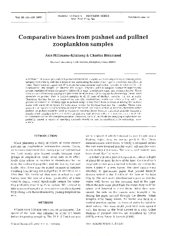 (PDF) Comparative biases from pushnet and pullnet zooplankton samples