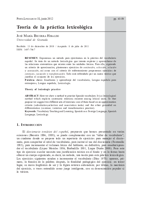 PDF) Teoría de la práctica lexicológica | José María Becerra Hiraldo - Academia.edu