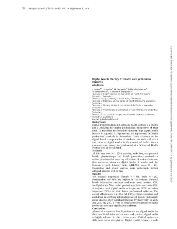(PDF) Digital health literacy of health care profession students