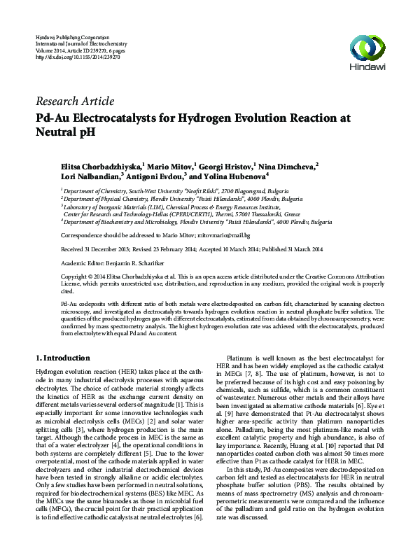 (PDF) Pd-Au Electrocatalysts for Hydrogen Evolution Reaction at Neutral pH