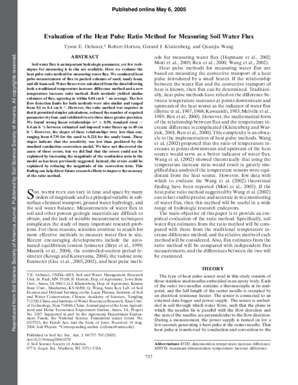 (PDF) Evaluation of the Heat Pulse Ratio Method for Measuring Soil ...