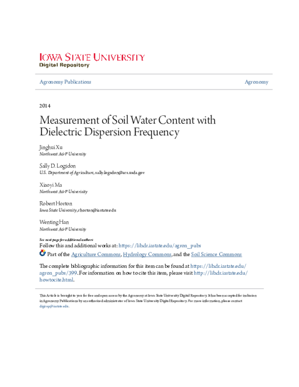 (PDF) Measurement of Soil Water Content with Dielectric Dispersion ...