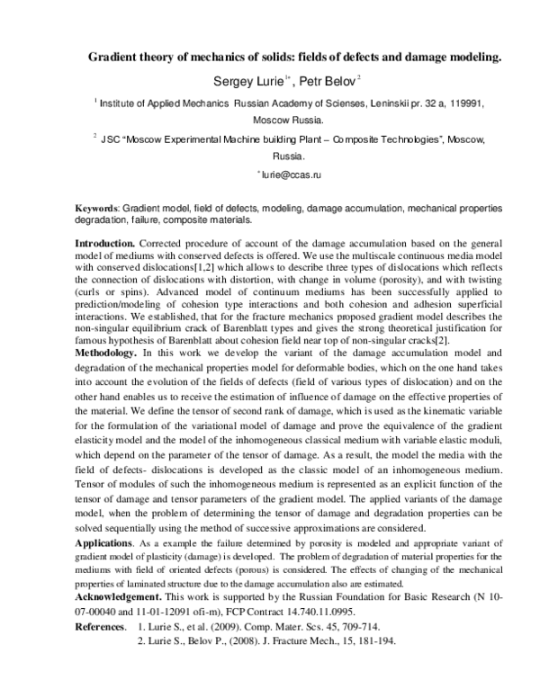 (PDF) Gradient theory of mechanics of solids: fields of defects and ...