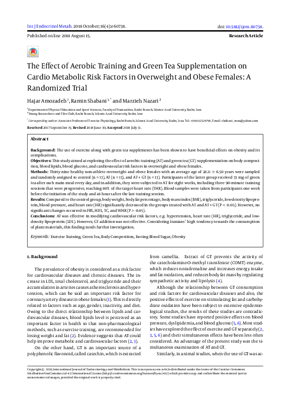 (PDF) The Effect of Aerobic Trainings and Green Tea Supplementation on ...