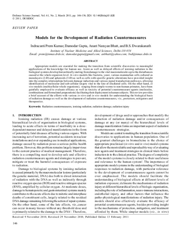 (PDF) Models for the Development of Radiation Countermeasures
