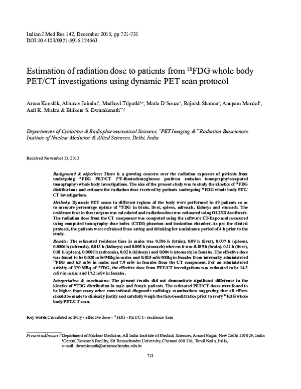 (PDF) Estimation of radiation dose to patients from [18] FDG whole body ...