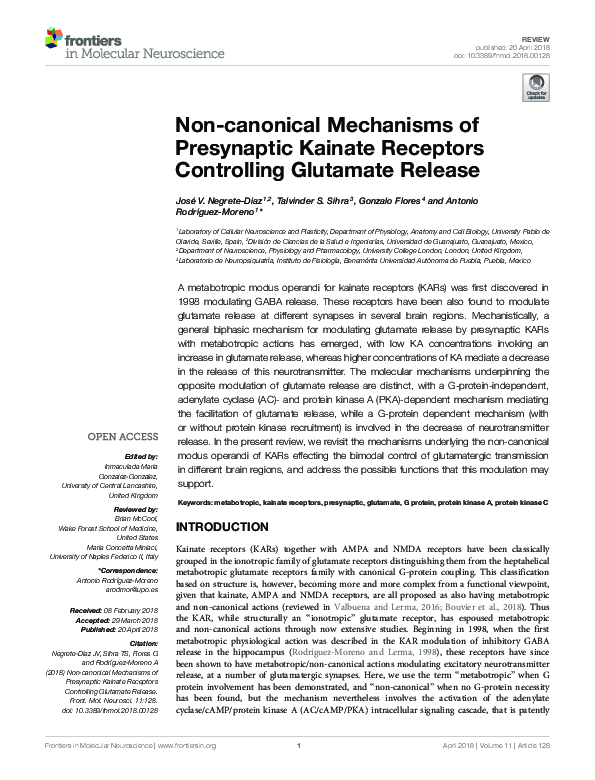 (PDF) Non-canonical Mechanisms of Presynaptic Kainate Receptors ...