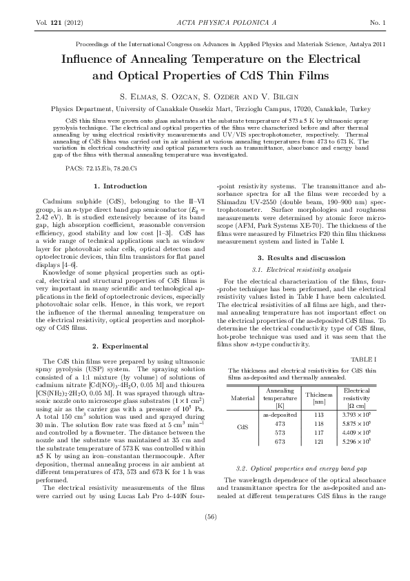 (PDF) The Influence of Annealing Temperature on Electrical Properties ...