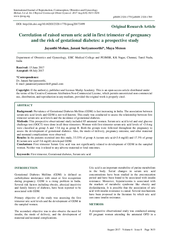 (PDF) Correlation of raised serum uric acid in first trimester of ...