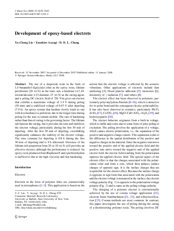 (PDF) Development of epoxy-based electrets
