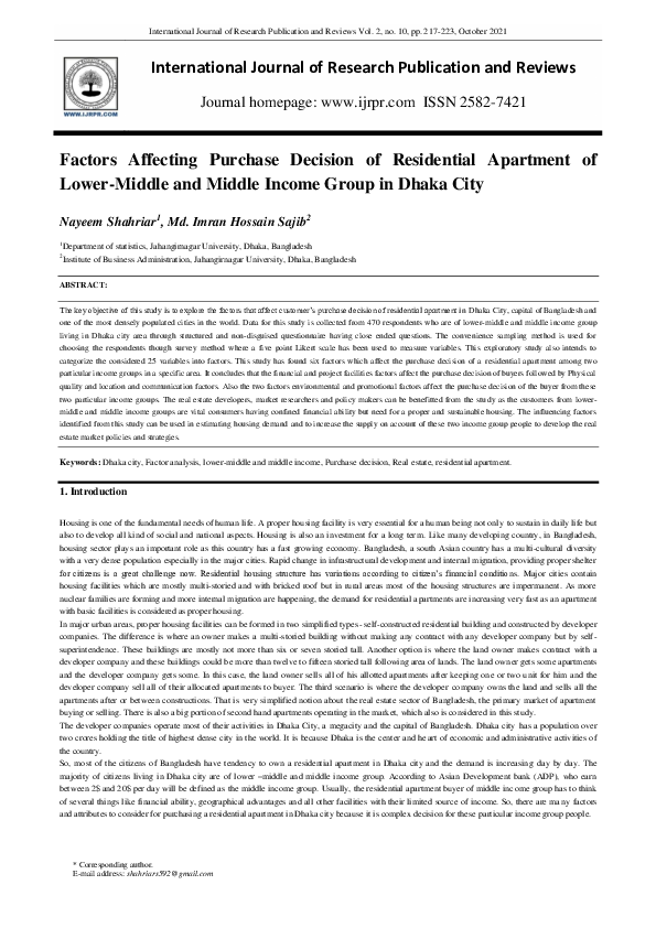 (PDF) Factors Affecting Purchase Decision of Residential Apartment of ...