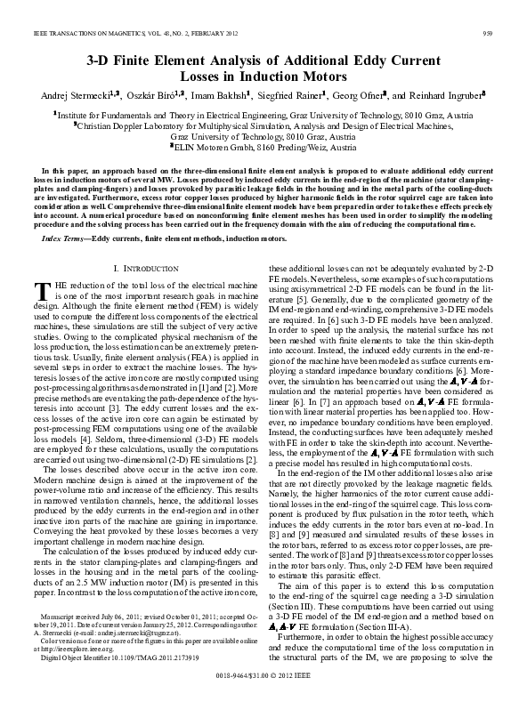 (PDF) 3-D Finite Element Analysis of Additional Eddy Current Losses in ...