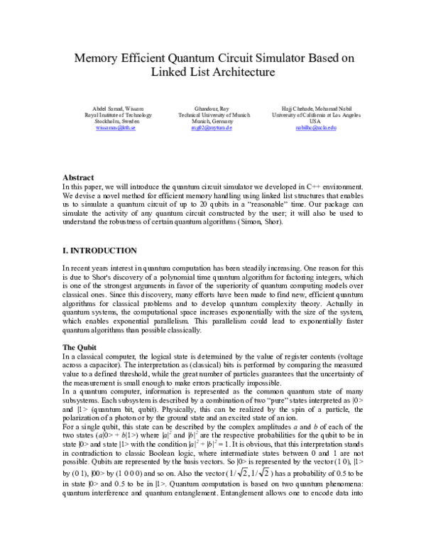 (PDF) Memory Efficient Quantum Circuit Simulator Based on Linked List ...