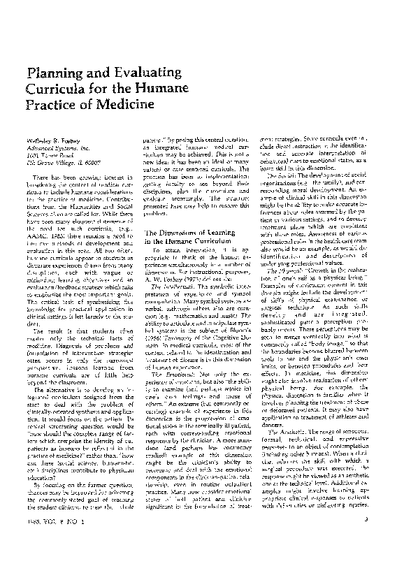 (PDF) Planning and evaluating curricula for the humane practice of medicine