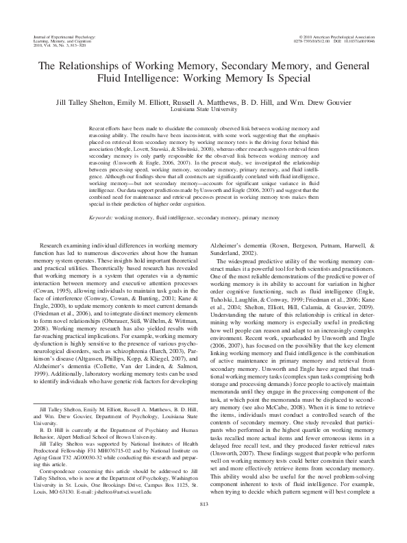(PDF) The relationships of working memory, secondary memory, and ...