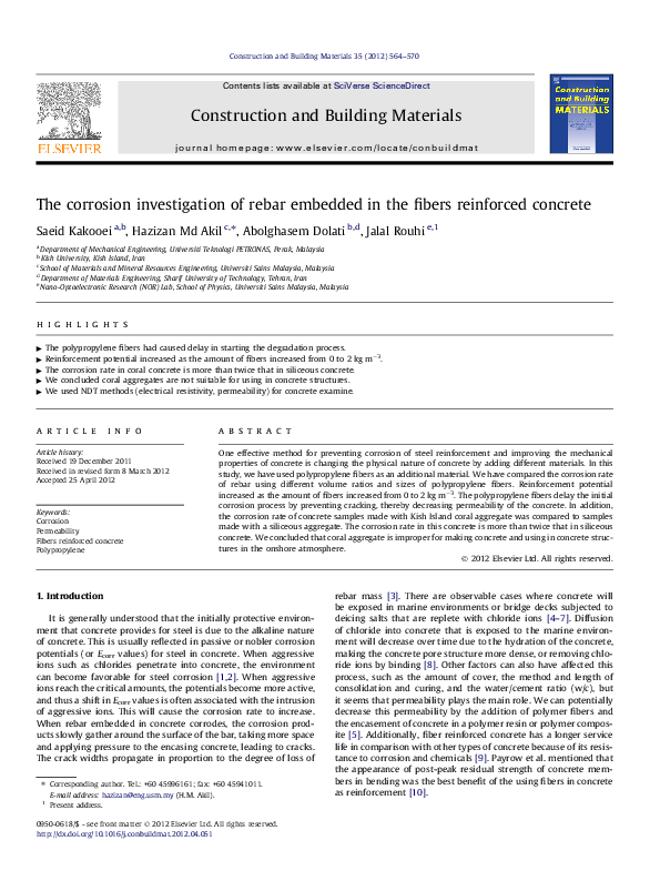(PDF) The corrosion investigation of rebar embedded in the fibers ...