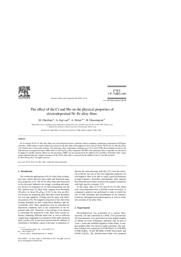 (PDF) The effect of the Cr and Mo on the physical properties of ...