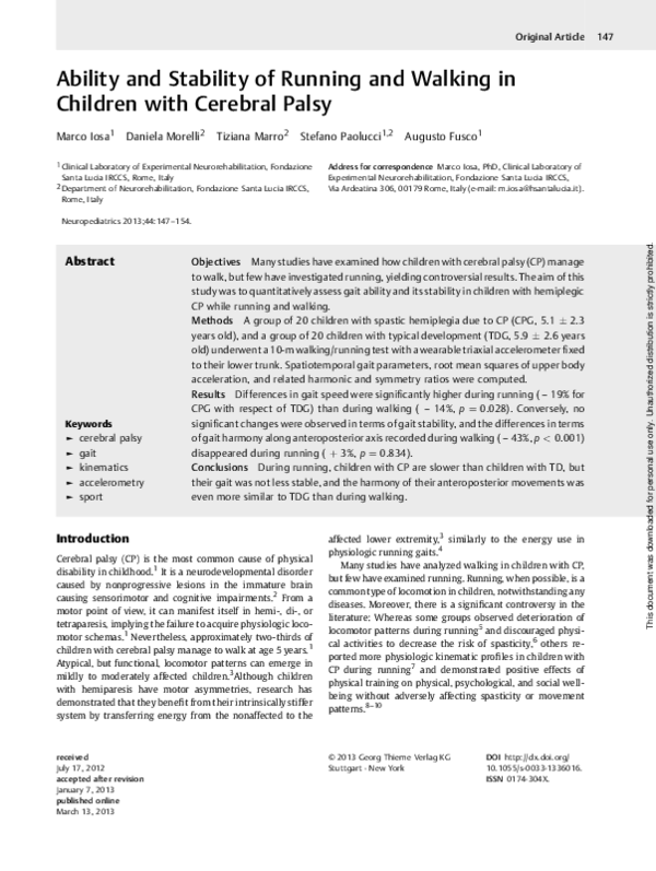 (PDF) Ability and Stability of Running and Walking in Children with ...