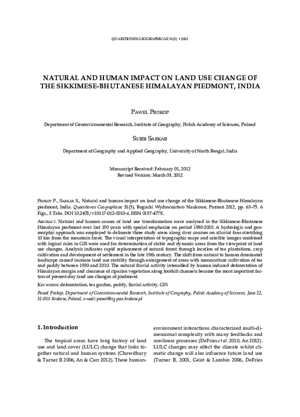 (PDF) Natural and human impact on land use change of the Sikkimese ...