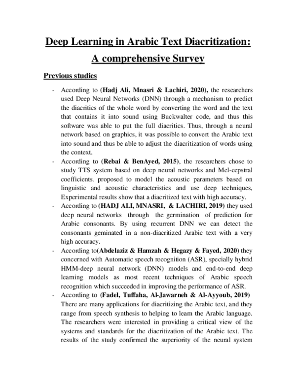 (PDF) Deep Learning in Arabic Text Diacritization: A comprehensive Survey