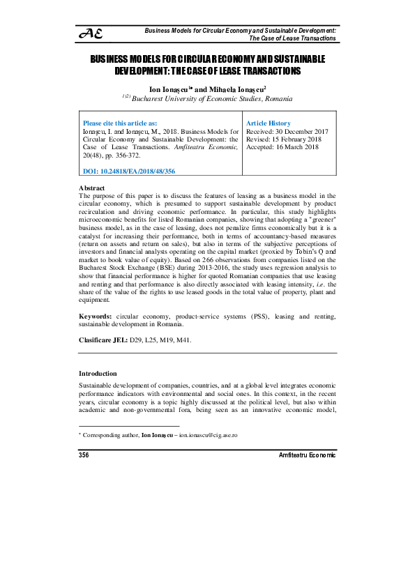 (PDF) Business Models for Circular Economy and Sustainable Development ...