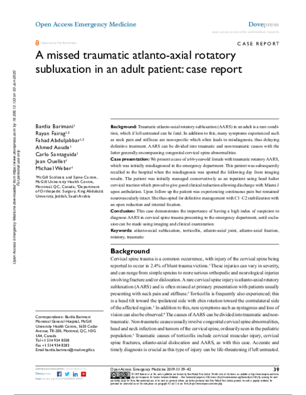 (PDF) A missed traumatic atlanto-axial rotatory subluxation in an adult ...