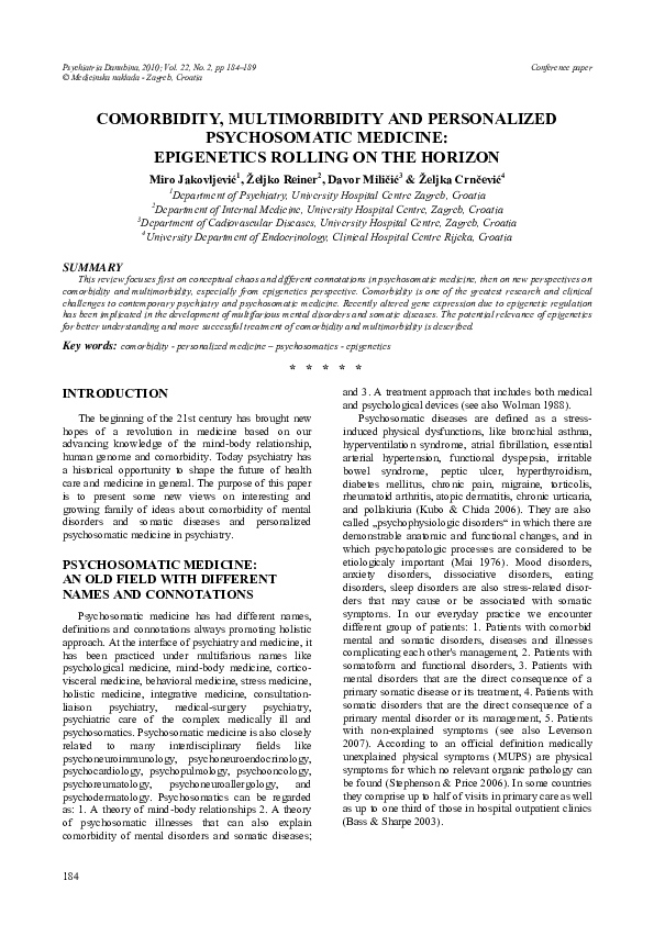 (PDF) Comorbidity, multimorbidity and personalized psychosomatic ...