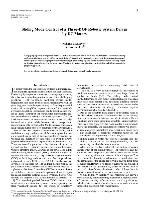 (PDF) Sliding mode control of a three-DOF robotic system driven by DC ...