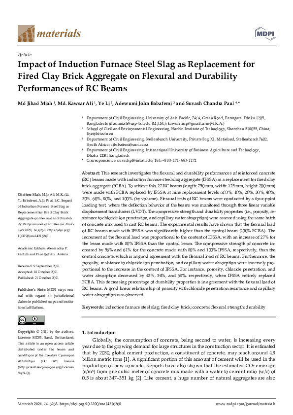 (PDF) Impact of Induction Furnace Steel Slag as Replacement for Fired ...