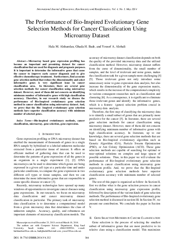 (PDF) The Performance of Bio-Inspired Evolutionary Gene Selection ...