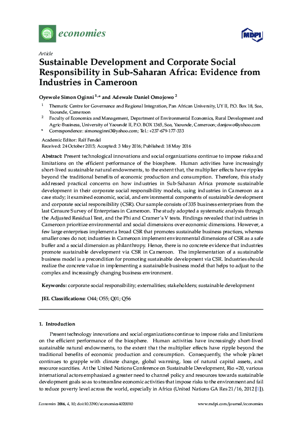 (PDF) Sustainable development and corporate social responsibility: a ...