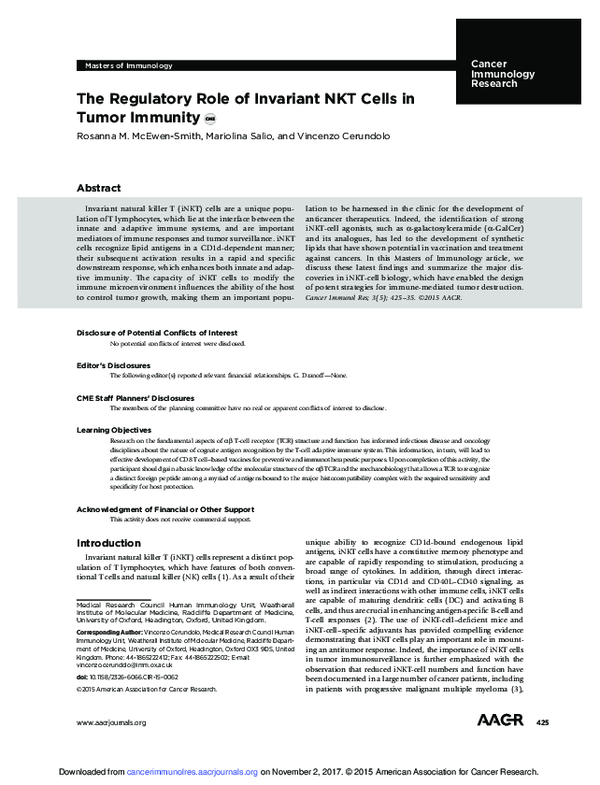 (PDF) The Regulatory Role of Invariant NKT Cells in Tumor Immunity