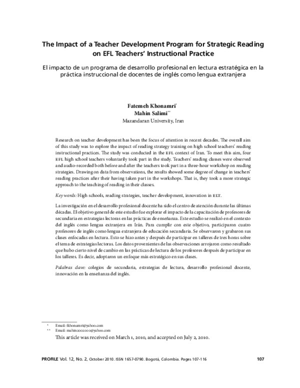(PDF) The Impact of a Teacher Development Program for Strategic Reading ...