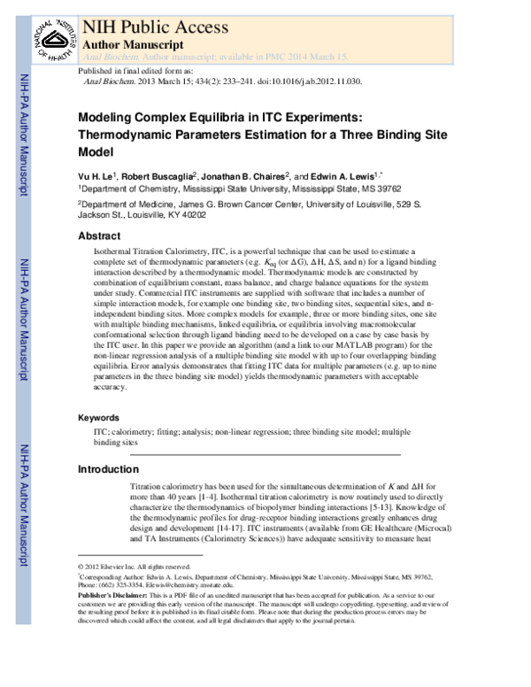 (PDF) Modeling complex equilibria in isothermal titration calorimetry ...
